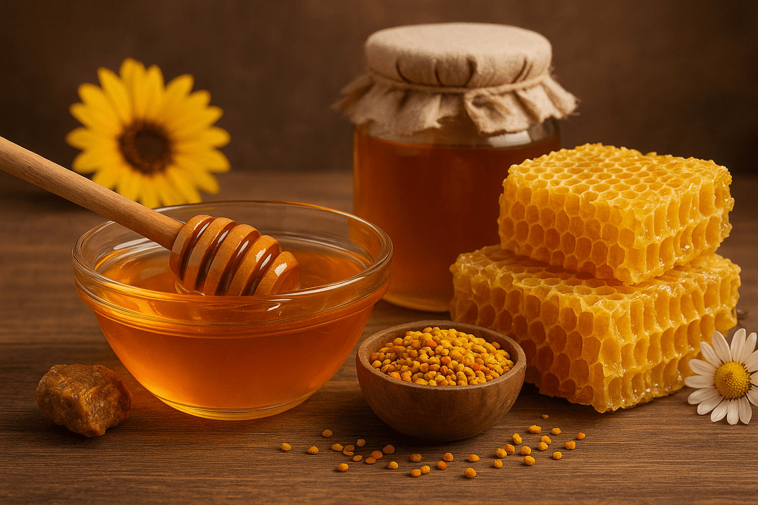 банка с медом и медовые соты